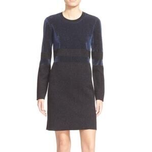 Tory Burch Metallic Wool Blend Colorblock Sheath Dress Blue Black Size L Stretch